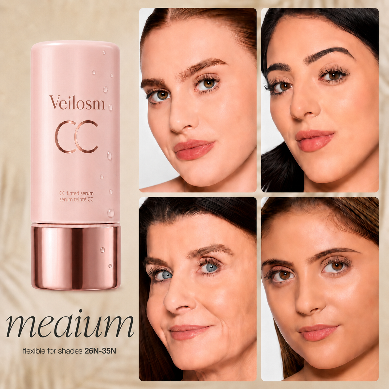 CC Color-Correcting Tinted Serum – Lightweight, Shade-Adaptive Coverage with 24H Hydration & 16H Waterproof Wear