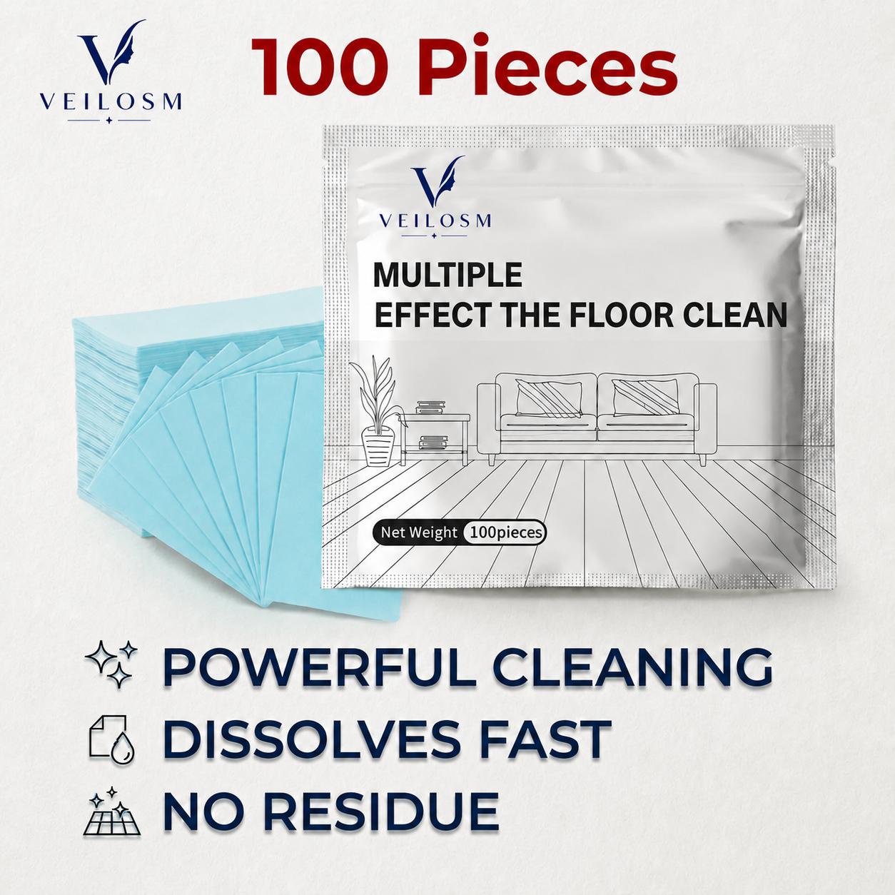 VEILOSM™ 100 Pieces Floor Cleaning Tablets Multi-Surface Cleaner for Hardwood Laminate Tile & RV Walls Antibacterial Deodorization Maintenance