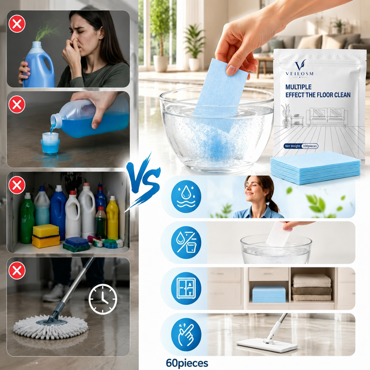 🎉BUY 2 GET 1 FREE🎉 VEILOSM Multi-Surface Floor Cleaning Tablets for Wood Tile RV Wall Daily Freshening