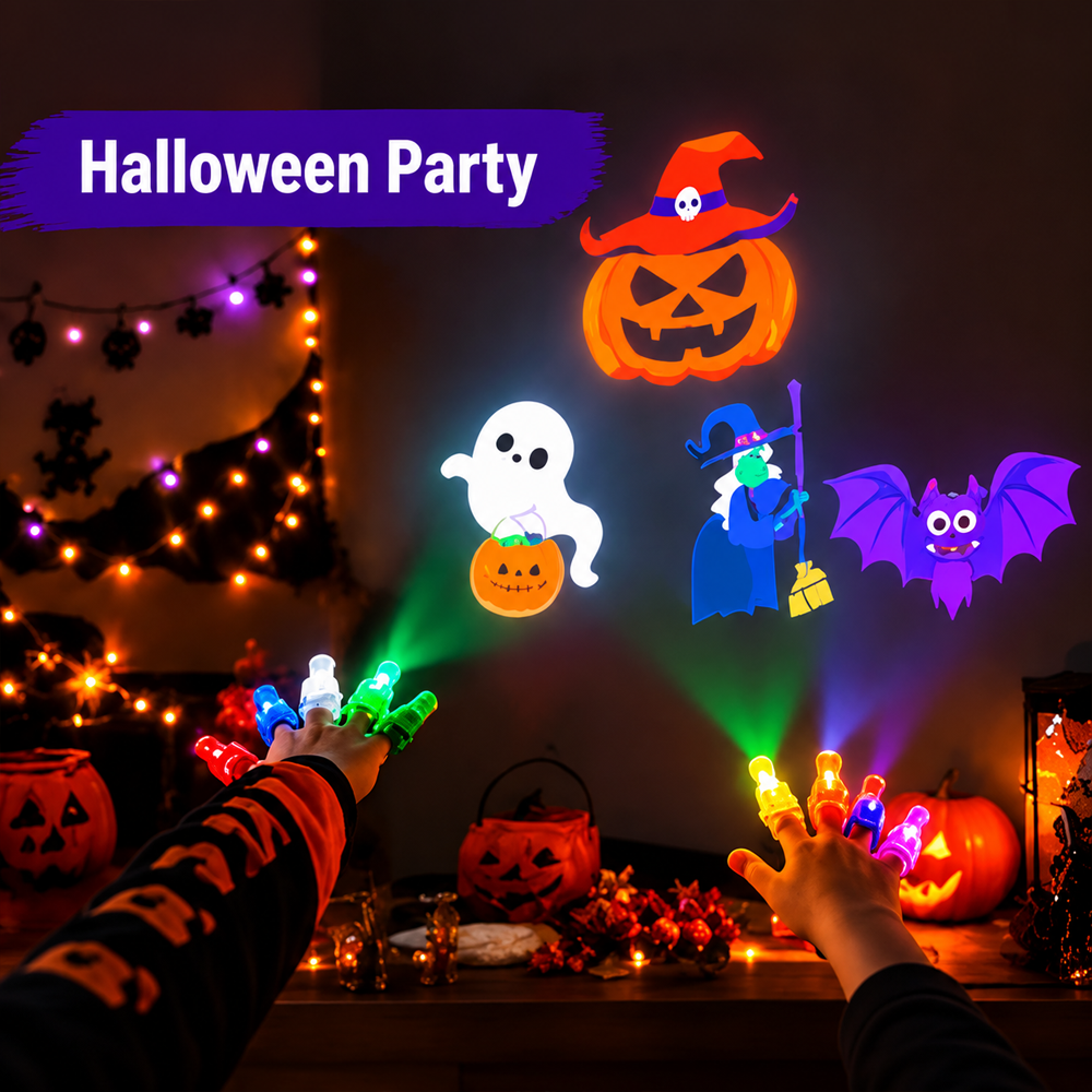 Magic Halloween Finger Projector Rings – LED Light-Up Spooky Toys