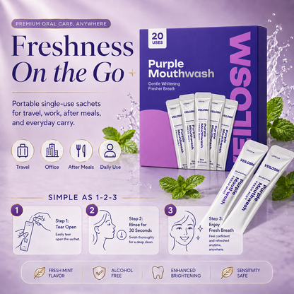 Buy 2 Get 1 Free 🔥 | Veilosm™ Purple Mouthwash - Sachets 20 Pack The perfect choice to keep your smile shining for several months