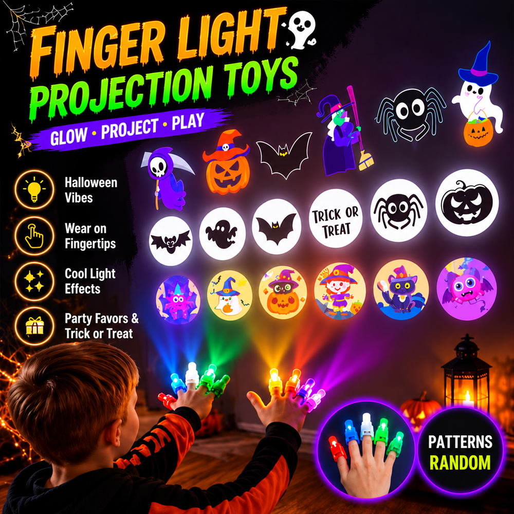 Magic Halloween Finger Projector Rings – LED Light-Up Spooky Toys
