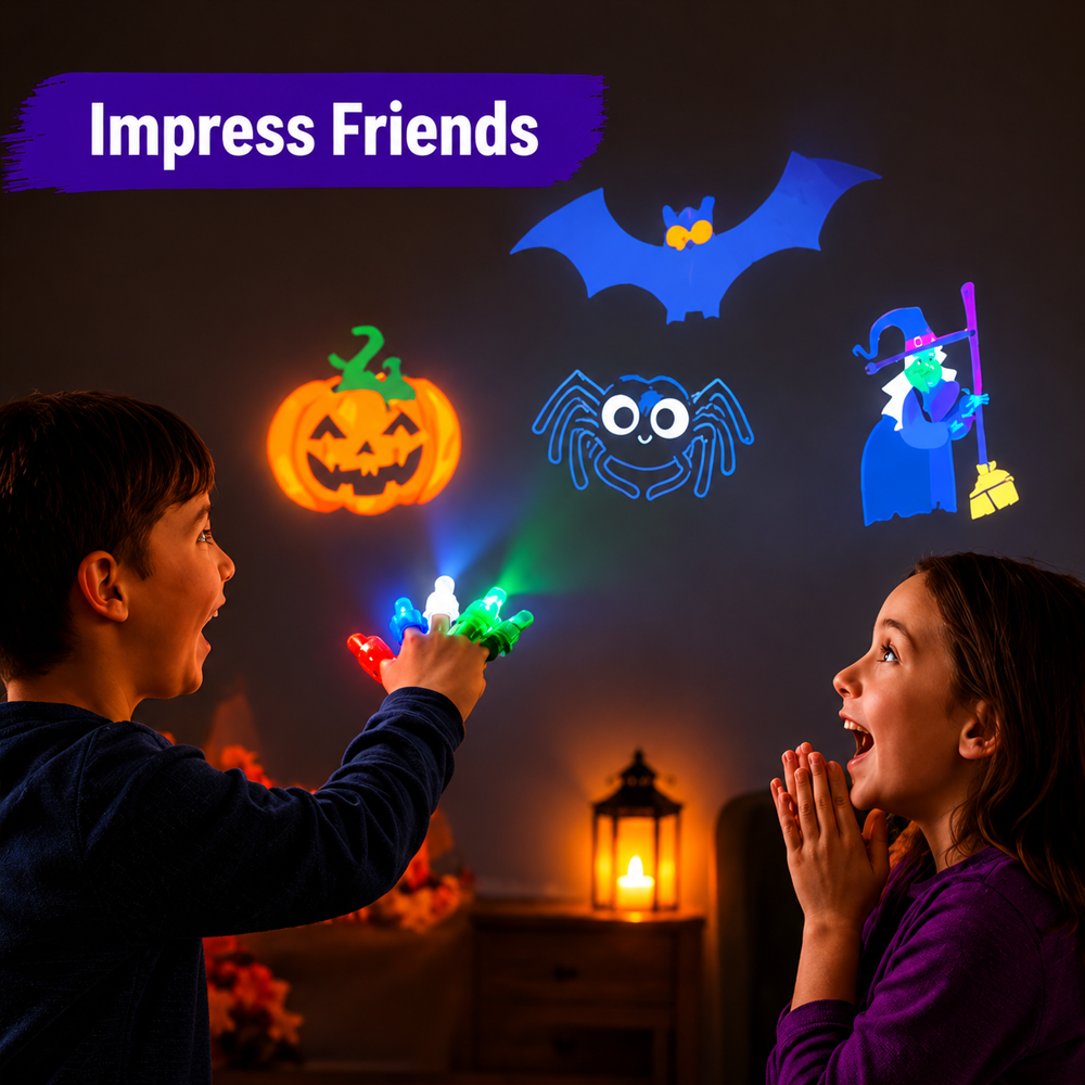 Magic Halloween Finger Projector Rings – LED Light-Up Spooky Toys