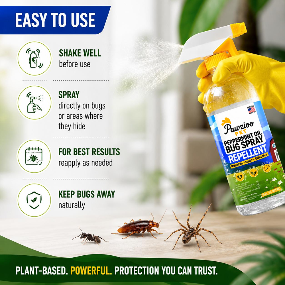 Pawzioo Peppermint Oil Bug Spray – Ant, Spider & Roach Repellent