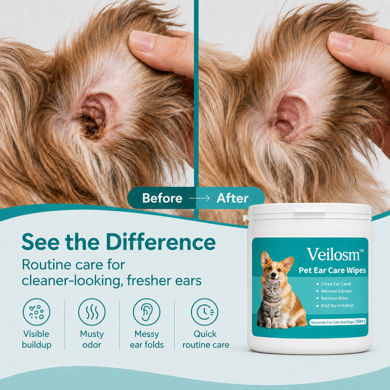 50% off 🎉 | Veilosm™ Pet Ear Cleaner Finger Wipes🐾A Softer Way to Clean