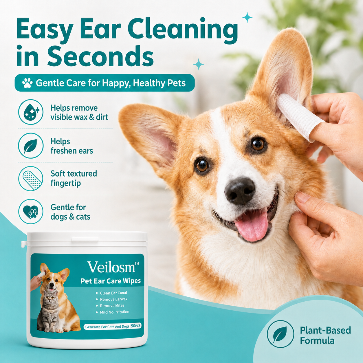 50% off 🎉 | Veilosm™ Pet Ear Cleaner Finger Wipes🐾A Softer Way to Clean